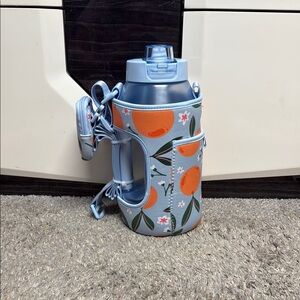 Floral Blue Water Bottle with Holder